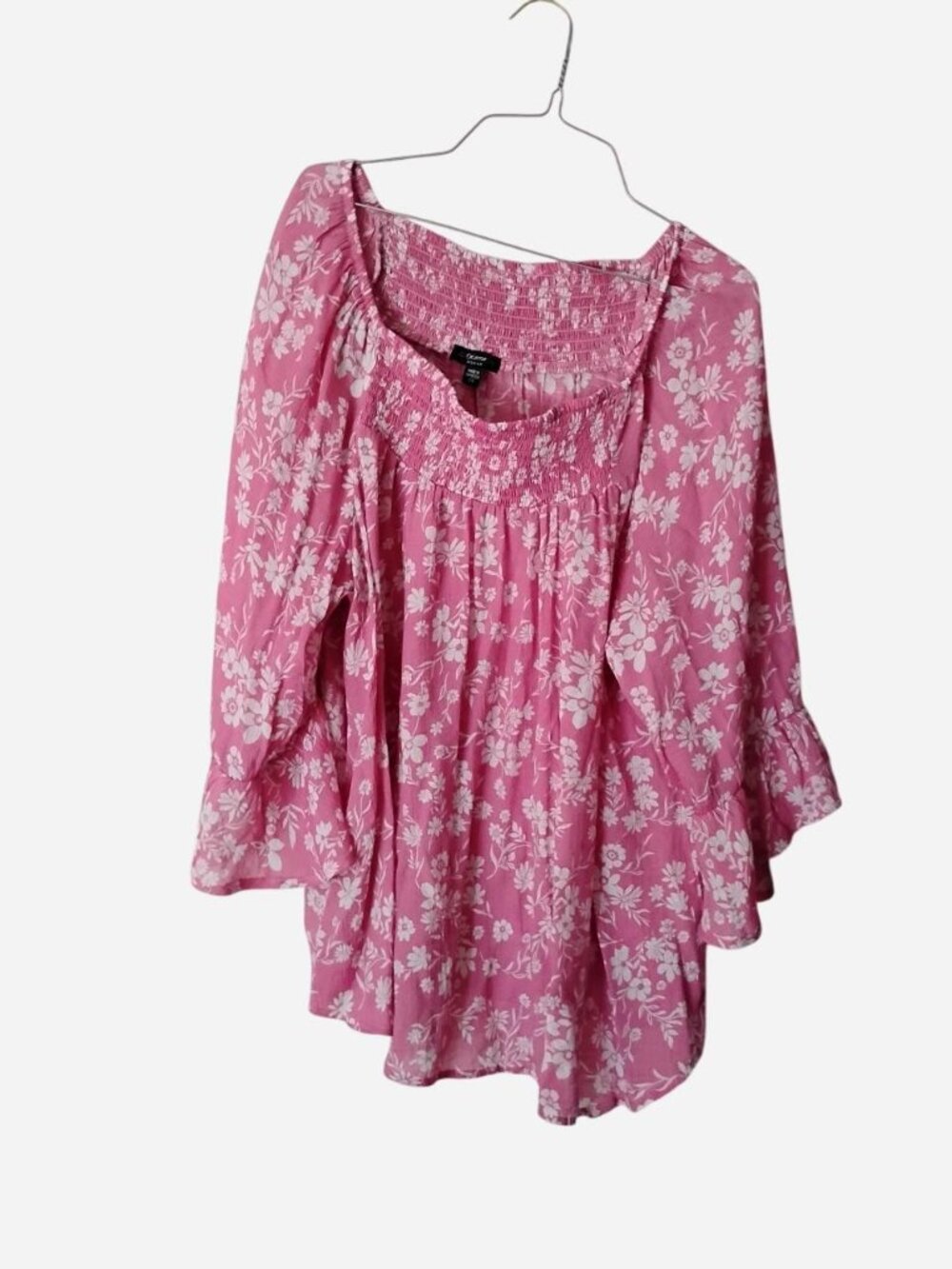 Pink White Floral Flutter Sleeve Blouse